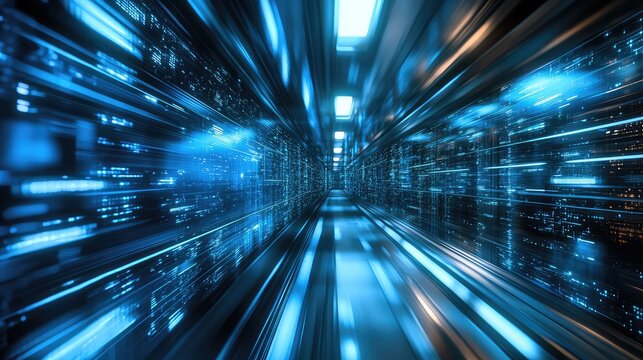 Data processing in digital server room corridor - Powered by Adobe