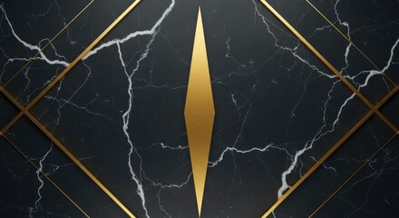 An elegant black marble background with golden geometric lines and a central diamond shape, creating a luxurious and modern aesthetic