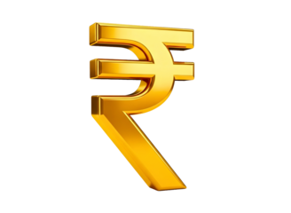 Golden indian rupee symbol isolated on transparent background