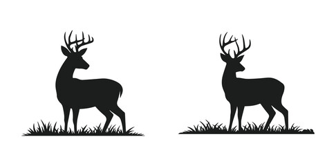 Deer silhouette vector with antlers and grass