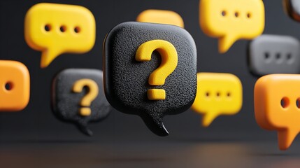 Question marks in speech bubbles render concept for online support, FAQs