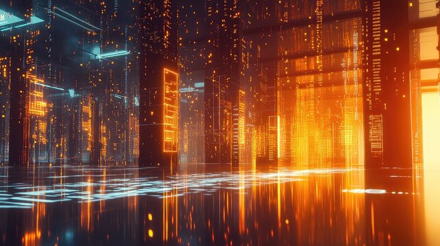 Digital data flowing through abstract server room network architecture - Powered by Adobe