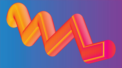 Dynamic flowing 3D tube shape with vibrant orange and red gradient colors on a blue and red background