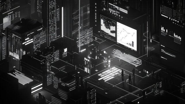 Isometric digital city representing global data network
