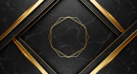 Elegant black marble background with golden accents and geometric shapes for a luxurious and sophisticated design element