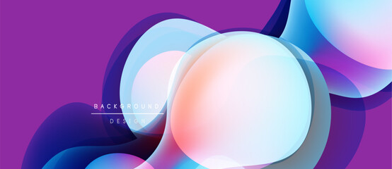 Abstract fluid shapes, vibrant purple hues blend with blues, pinks. Modern design evokes energy, movement, soft gradients present.