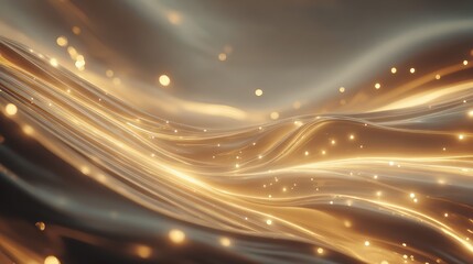 Abstract flowing golden waves with glowing bokeh particles
