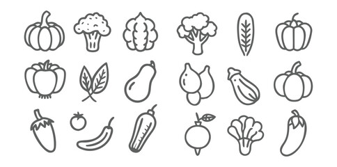 Vegetable Icons Set | Minimal Black Line Food Vector | Organic Veggies Outline Pack