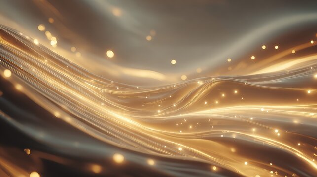 Abstract flowing golden waves with glowing bokeh particles - Powered by Adobe