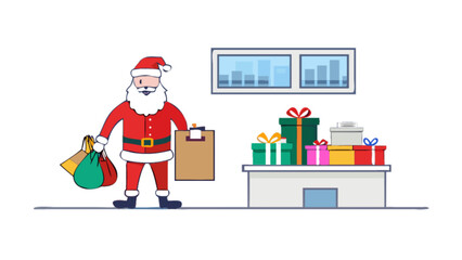 Santa claus delivering christmas gifts and presents for holiday season vector illustration