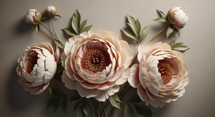 Elegant floral arrangement of pastel peonies with soft lighting and a neutral background for a romantic and serene aesthetic