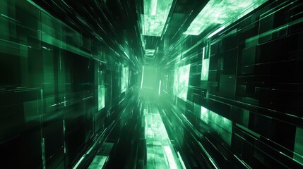 Obraz premium Digital data streaming through green cyberspace tunnel