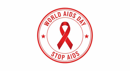 Circular stamp icon with a red awareness ribbon, symbolizing support and solidarity for a global health campaign