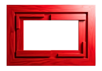 Ornate red wooden picture frame isolated on transparent background