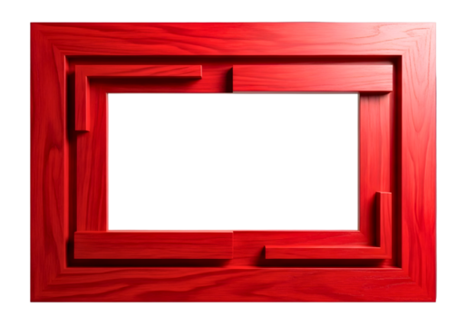 Ornate red wooden picture frame isolated on transparent background