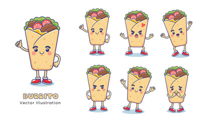 burrito mascot character for branding. thumbs up, happy, sad pose