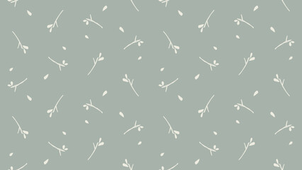 Seamless minimal branch pattern on sage green background, vector design