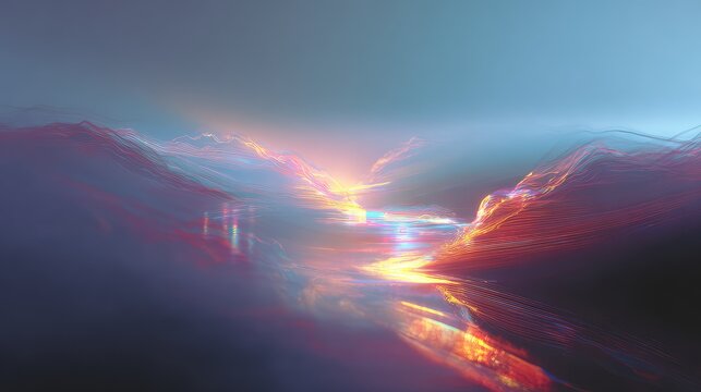 Dynamic energy flow across abstract digital landscape - Powered by Adobe