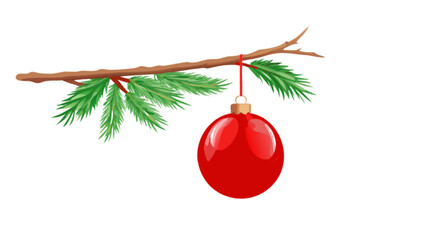 Fototapeta premium Christmas holiday ornament on pine tree branch decoration festive season celebration vector illustration