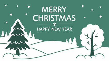 Merry christmas and happy new year holiday greeting card vector design with winter landscape background scene vector