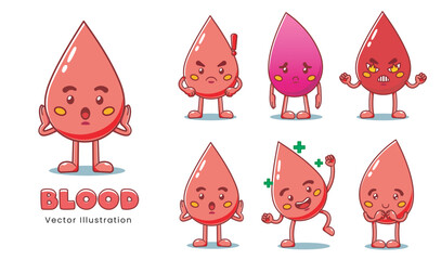 Blood character mascot with variations of low, high, healthy, sick