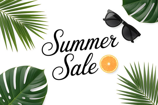 Promote your summer deals with a vibrant design featuring sunglasses, tropical leaves, and a juicy orange slice for a refreshing, eye-catching sale campaign