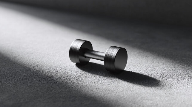 Isolated dumbbell on gray concrete. Minimalist fitness concept, strength, workout, weightlifting. Use for gym ads, healthy lifestyle articles, motivation. - Powered by Adobe
