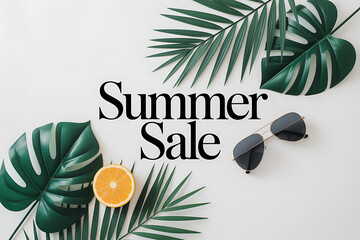 Get Ready for Summer Savings Event with Tropical Vibes and Stylish Sunglasses, Perfect for Eye-Catching Sales Announcements, Captivating Summer Promotions