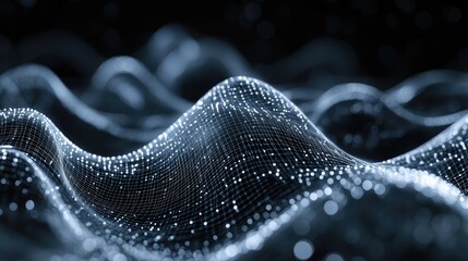 Digital flowing data mesh forming abstract wave