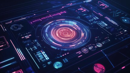 Futuristic digital user interface displaying data analytics hud