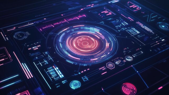 Futuristic digital user interface displaying data analytics hud