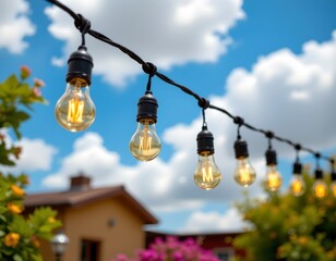 Vintage Edison Bulbs Hanging Against Blue