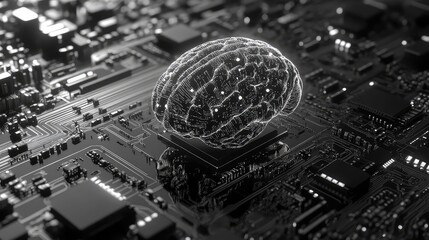 Artificial intelligence brain learning on circuit board processing data