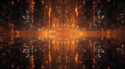 Abstract digital cityscape illustrating data flow in metaverse concept