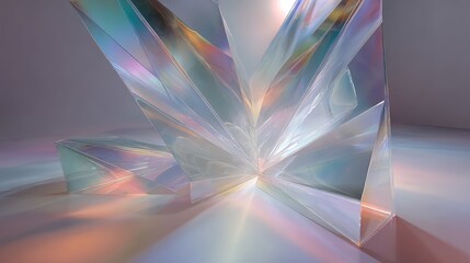 Colorful clear geometric glass prisms reflecting light spectrum