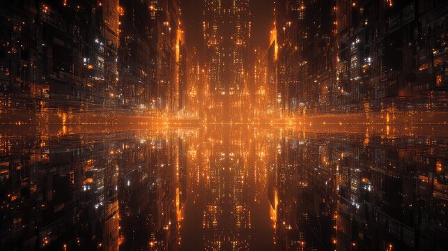 Abstract digital cityscape illustrating data flow in metaverse concept