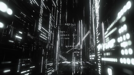 Digital data stream flowing through abstract futuristic cyberspace