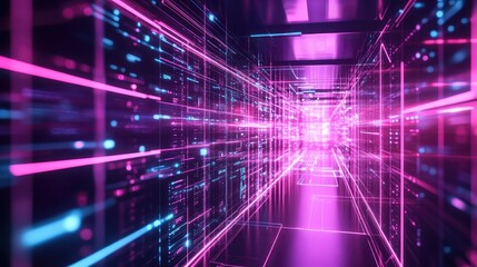 Digital data flowing through futuristic network tunnel