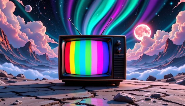 Vintage with Rainbow Static Surreal Cosmic Landscape