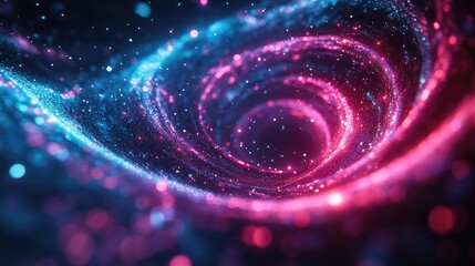 Abstract cosmic galaxy vortex with swirling glitter particles