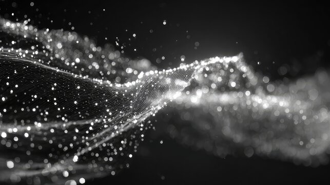 Digital network wave creating flowing particles data stream