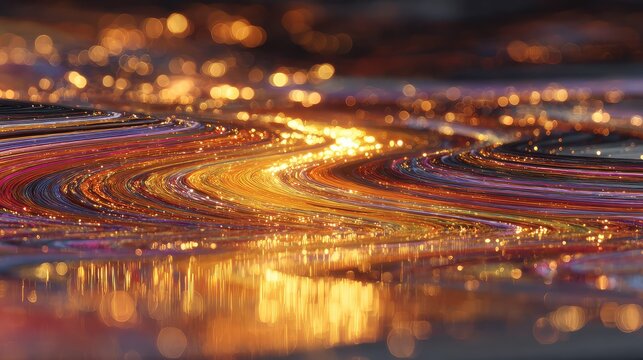 Flowing golden light lines forming abstract river pattern