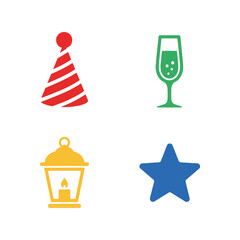 Celebration icons: party hat, champagne glass, lantern, star - vector graphics Vector, illustration
