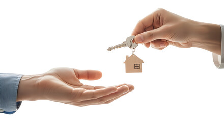 Real estate transfer Handing over house keys, symbolizing homeownership and property exchange