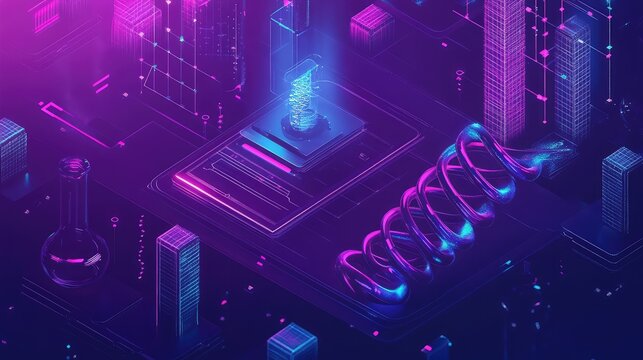 Dna helix analyzing genetic data in a futuristic lab