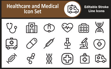 Naklejka premium Healthcare & Medical Lineal Icons – Minimal Hand-Drawn Symbol Set