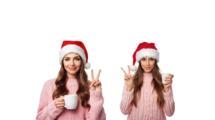 Winter woman holding cup png