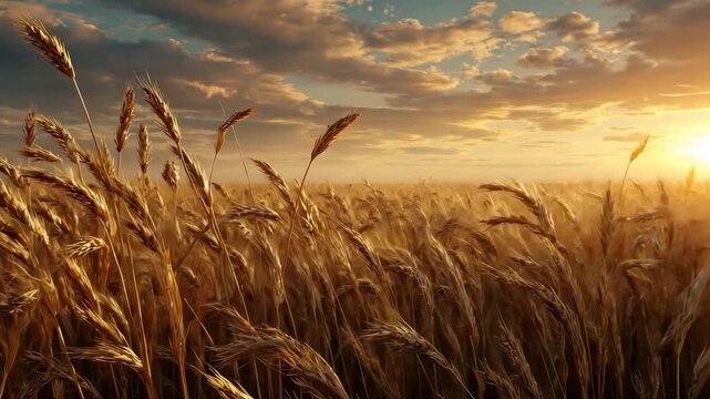 Wheat Field at Sunset with Warm Natural Light