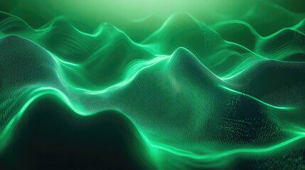 Green digital plexus network wave particles background