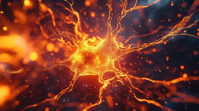 Neuron or nerve cell transmitting impulse in brain